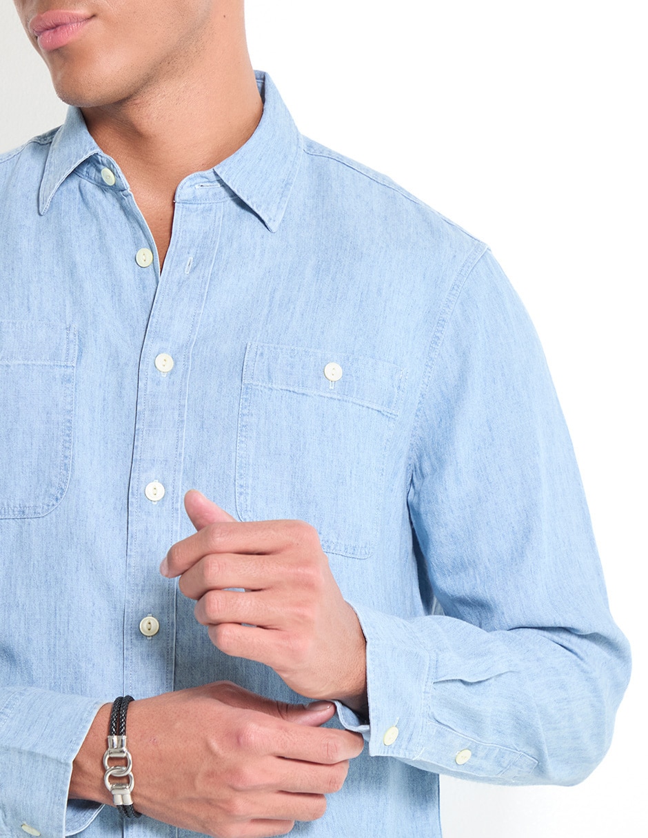 Camisa casual de algodón manga larga para hombre