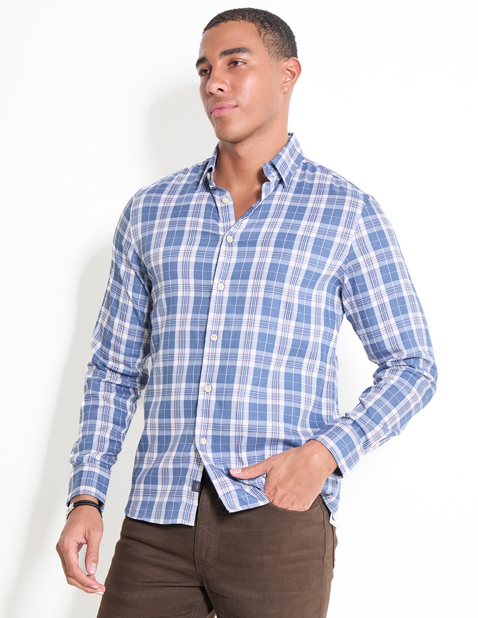 Camisa casual de algodón manga larga para hombre