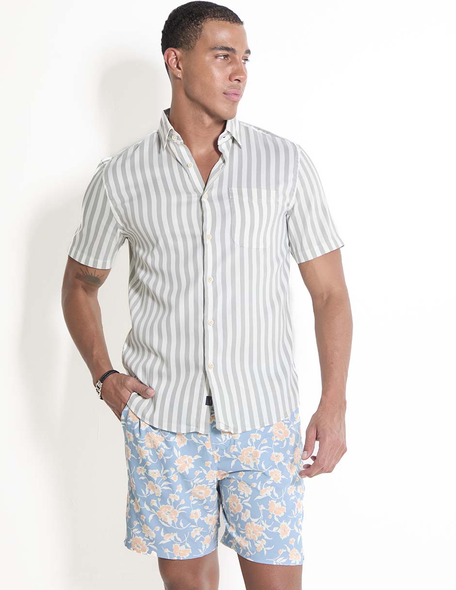 Camisa casual de algodón manga corta para hombre
