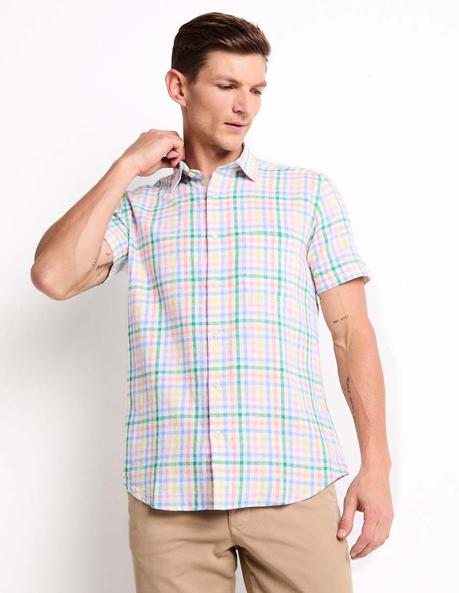Camisa casual de algodón manga corta para hombre