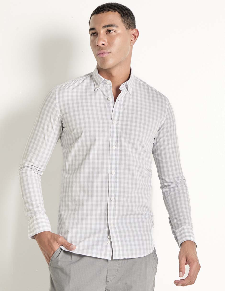 Camisa casual de algodón manga larga para hombre