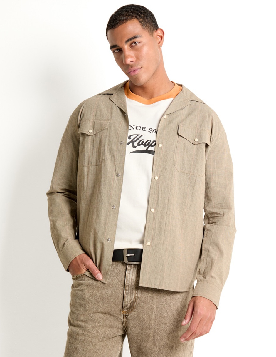 Sobrecamisa casual de algodón manga larga para hombre
