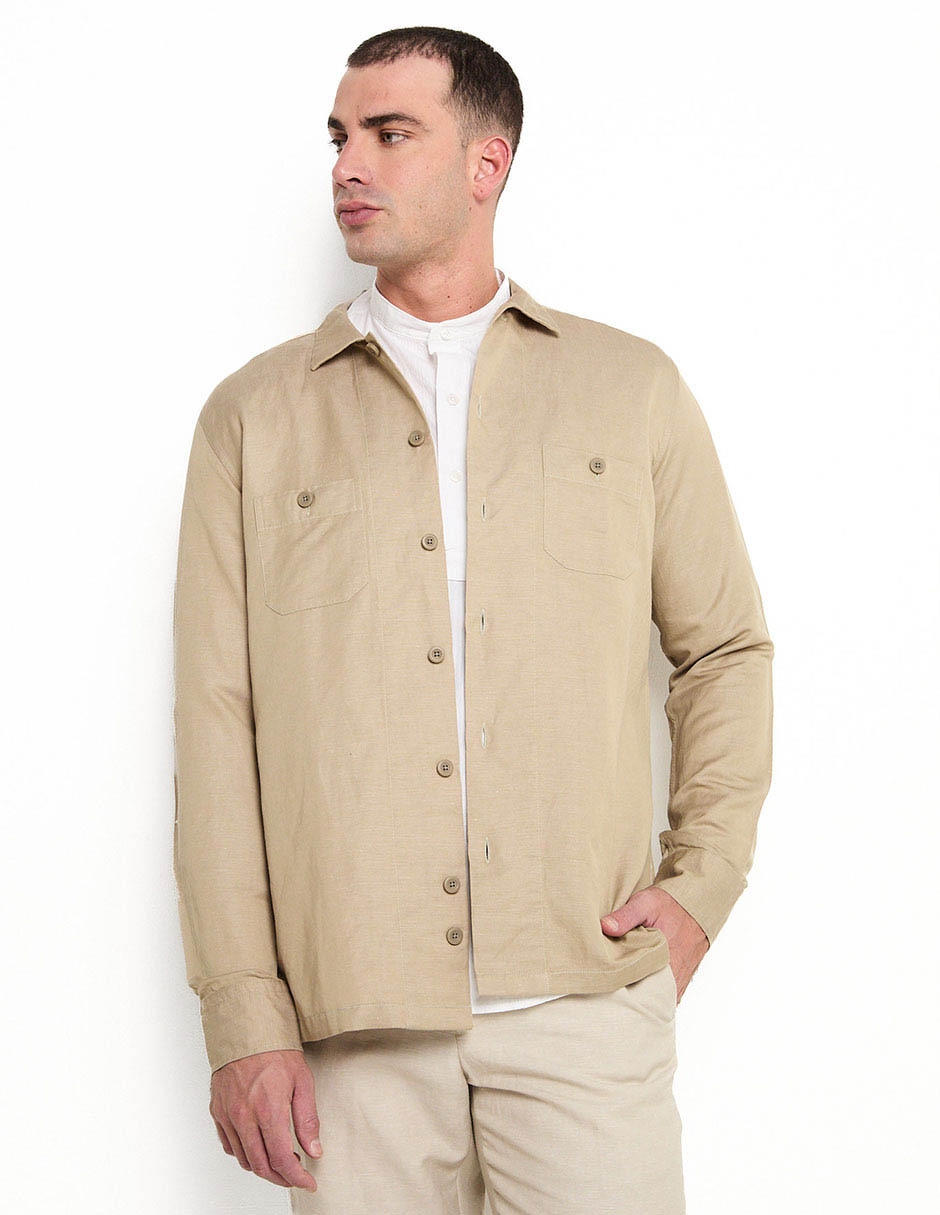 Sobrecamisa casual de algodón manga larga para hombre