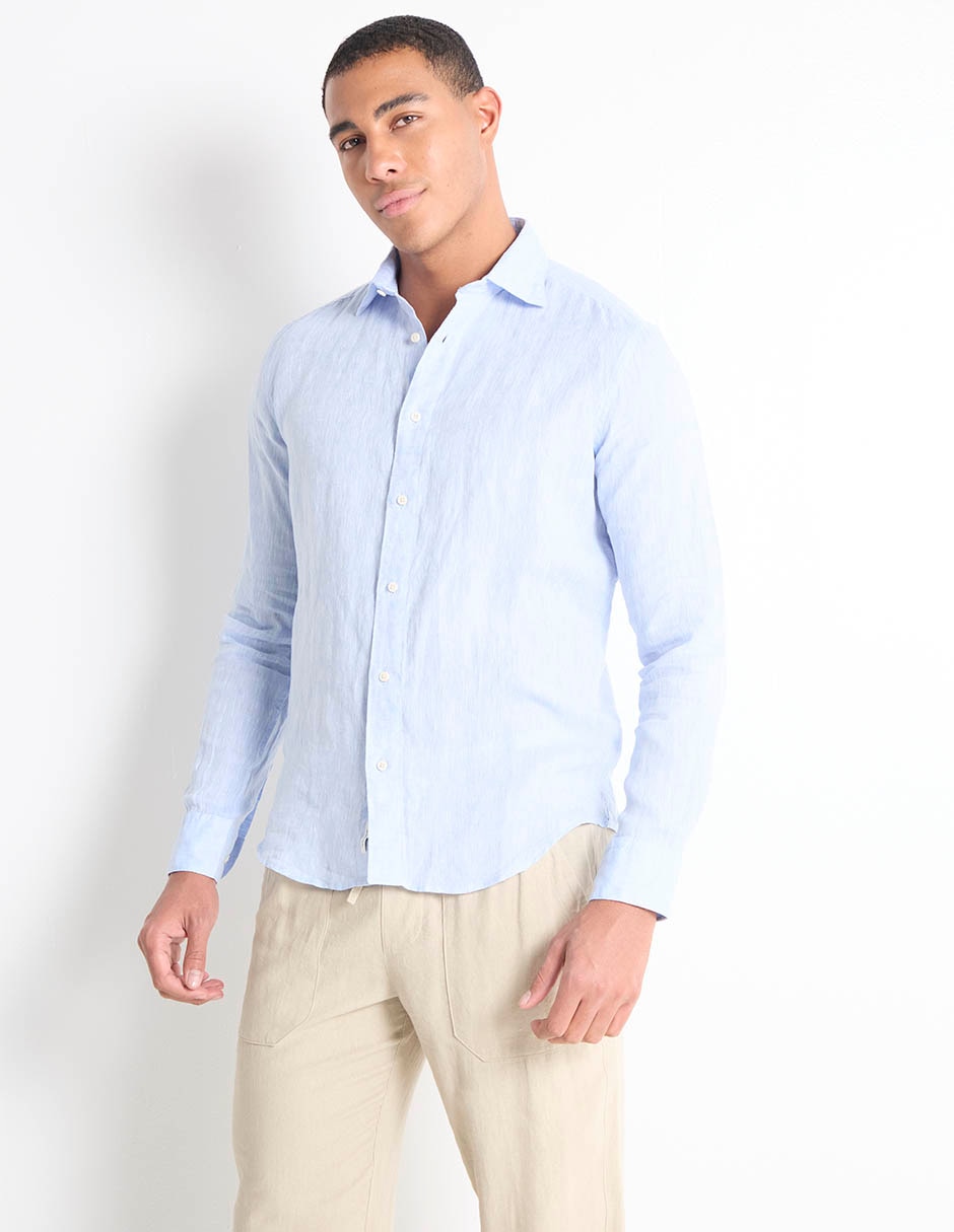 Camisa casual de lino manga larga para hombre Camisa casual de lino manga larga para hombre