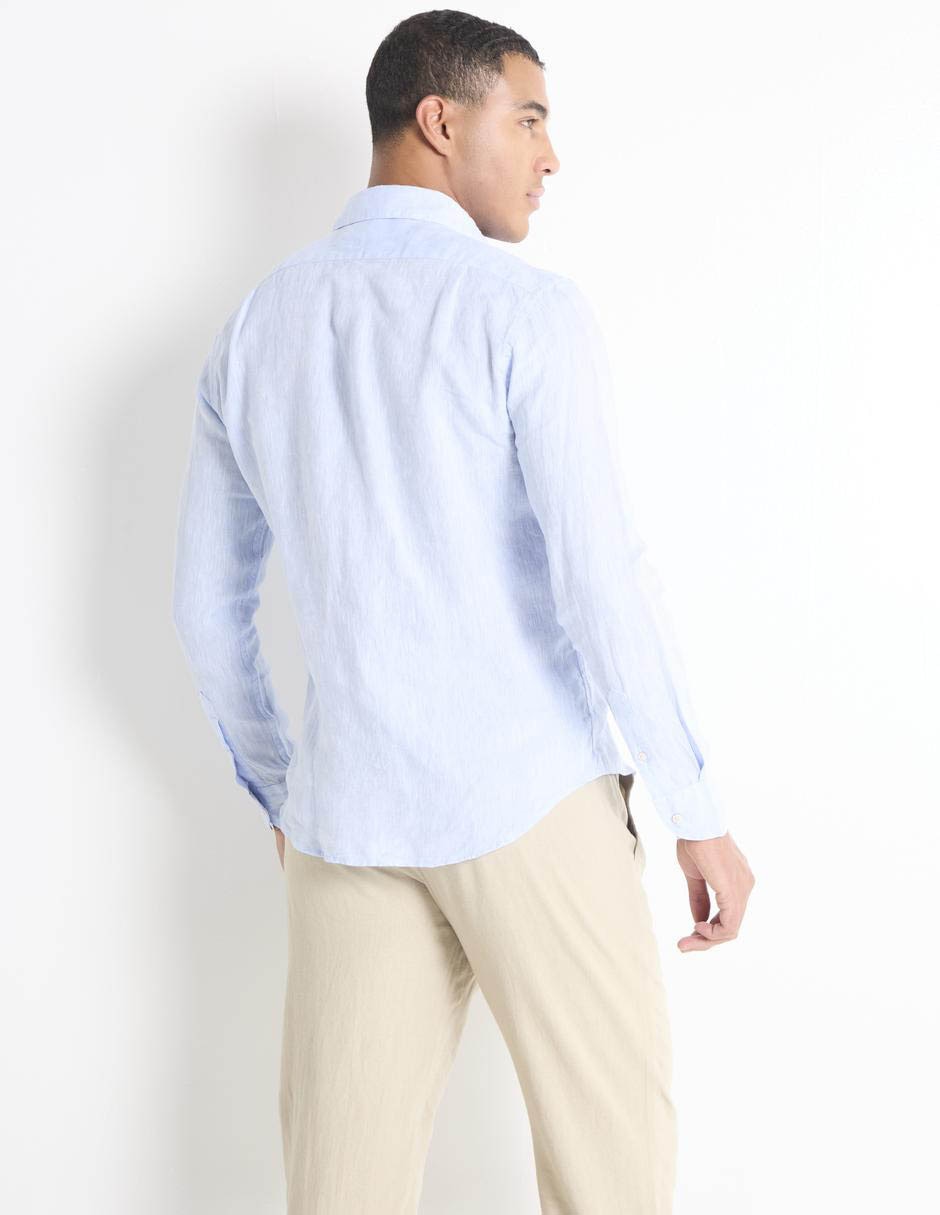 Camisa casual de lino manga larga para hombre 2