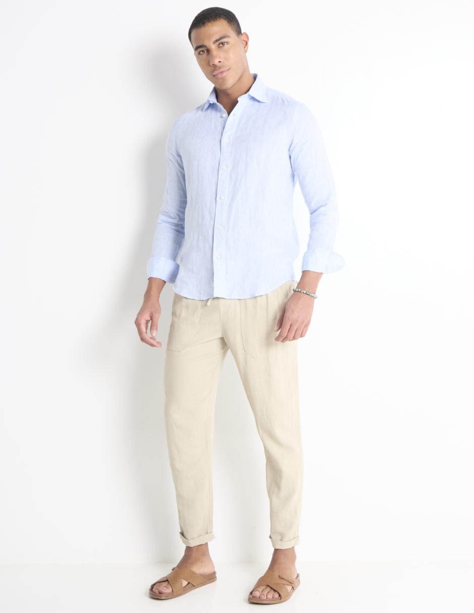 Camisa casual de lino manga larga para hombre 3