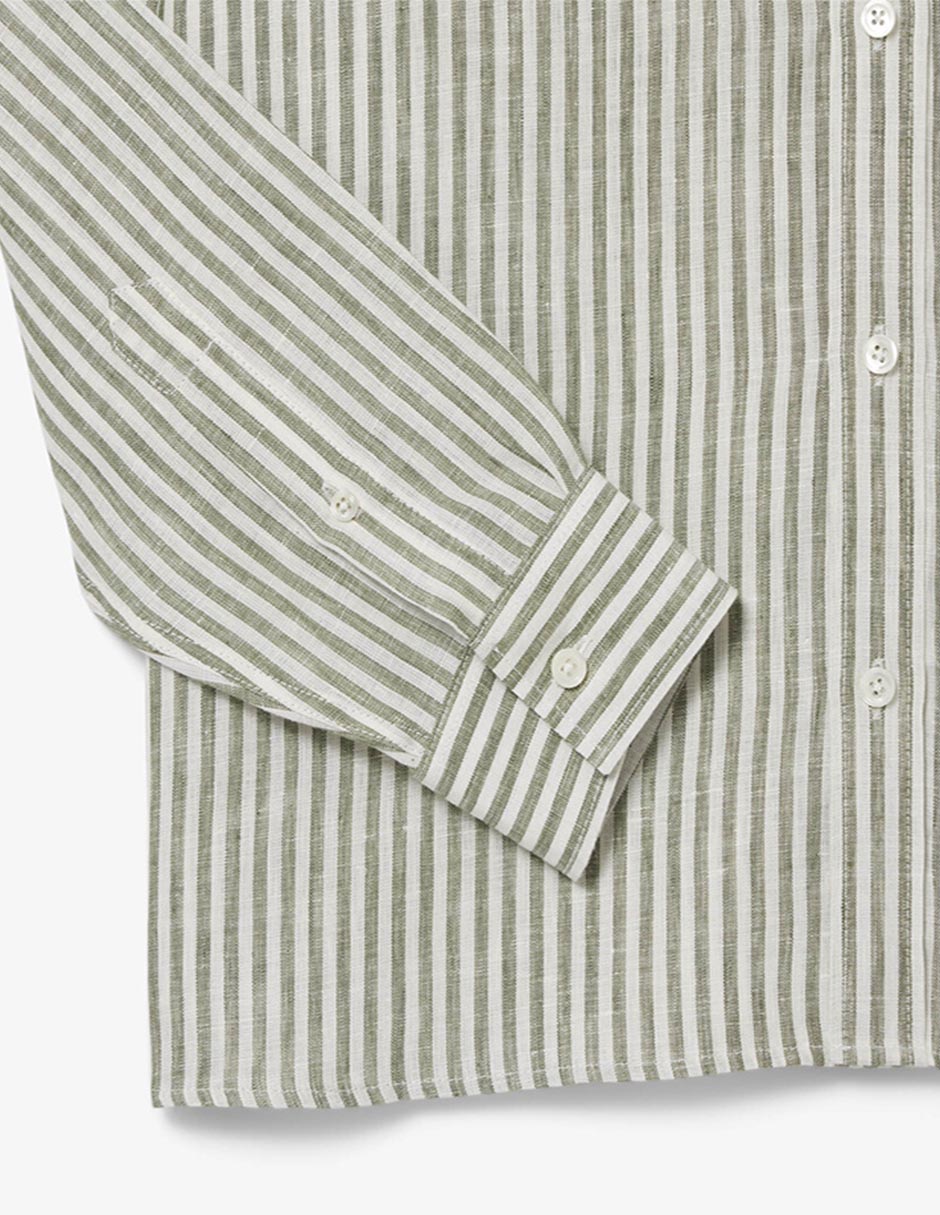 Camisa casual lino manga larga para hombre 6