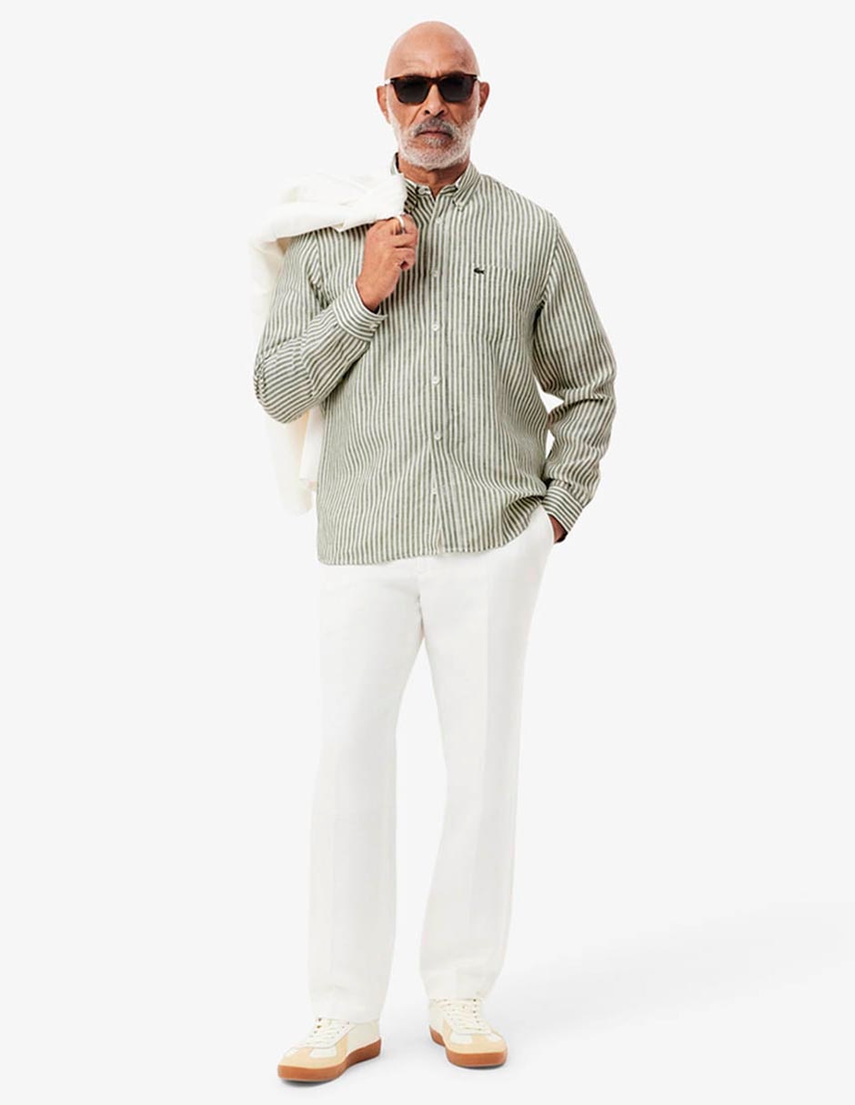 Camisa casual lino manga larga para hombre 7