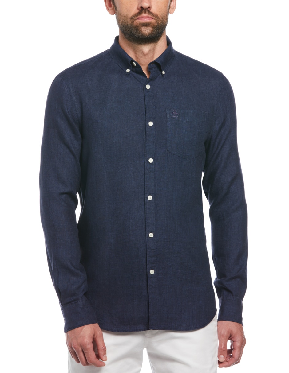 Camisa casual de lino manga larga para hombre Camisa casual de lino manga larga para hombre