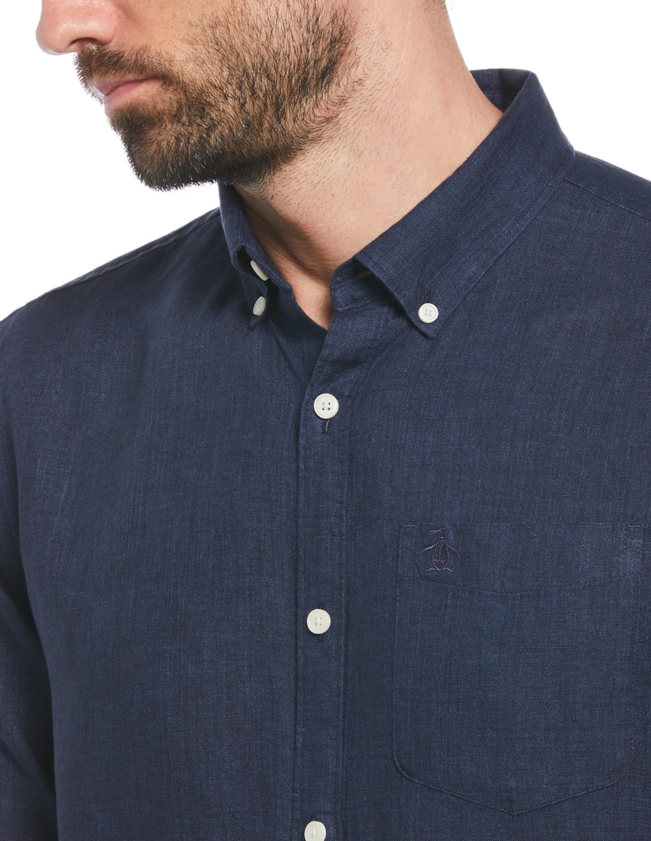 Camisa casual de lino manga larga para hombre 3