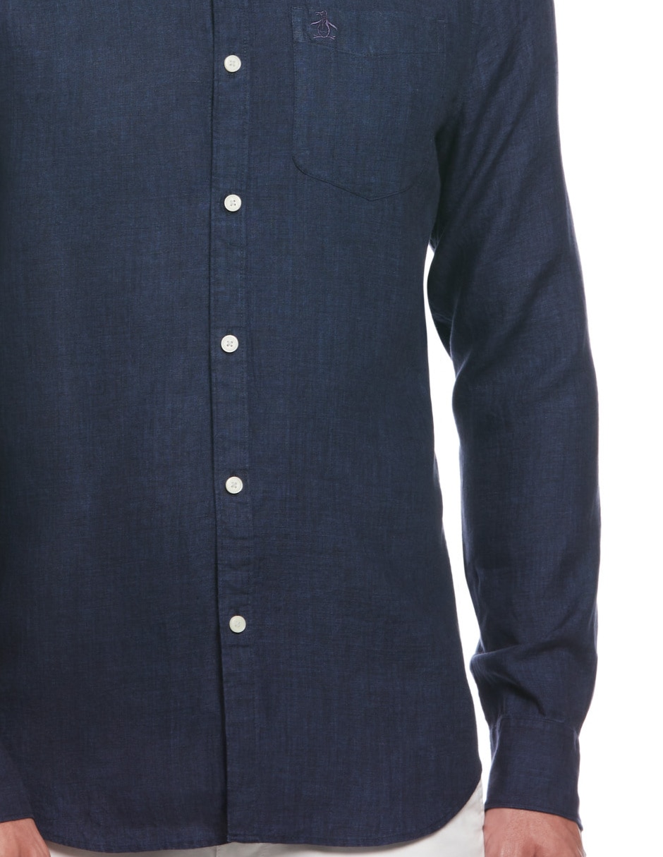 Camisa casual de lino manga larga para hombre 4