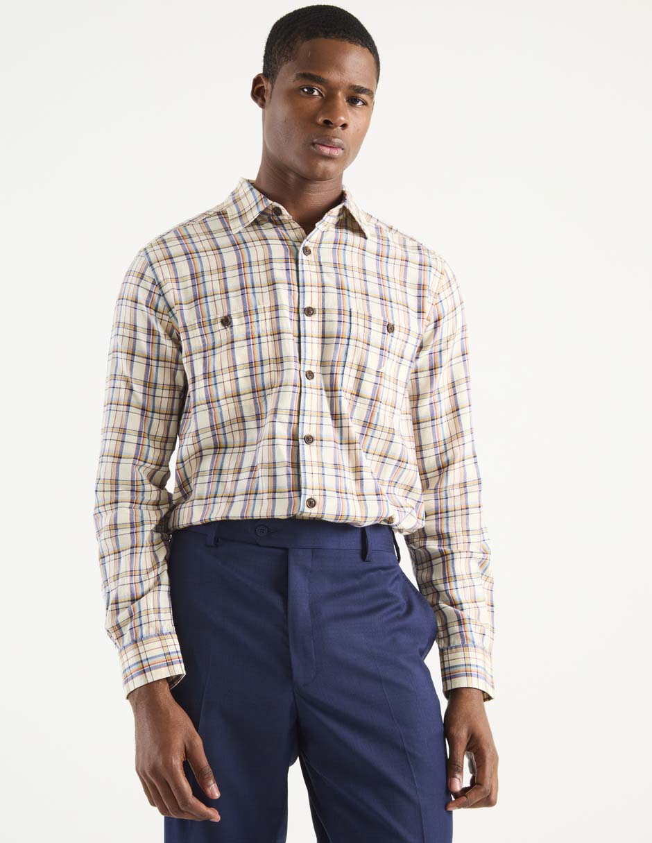 Camisa casual de algodón manga larga para hombre Camisa casual de algodón manga larga para hombre