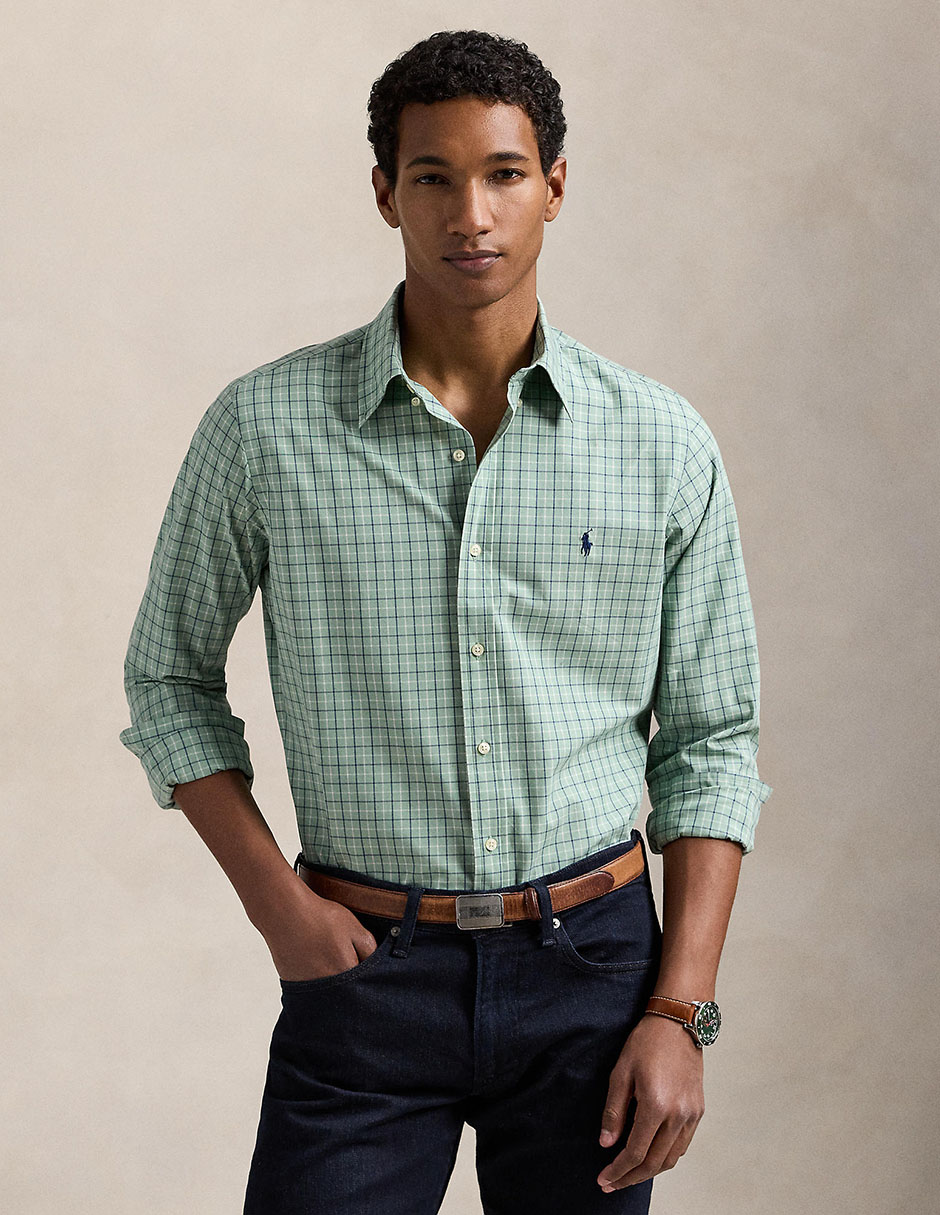 Camisa casual de algodón manga larga para hombre