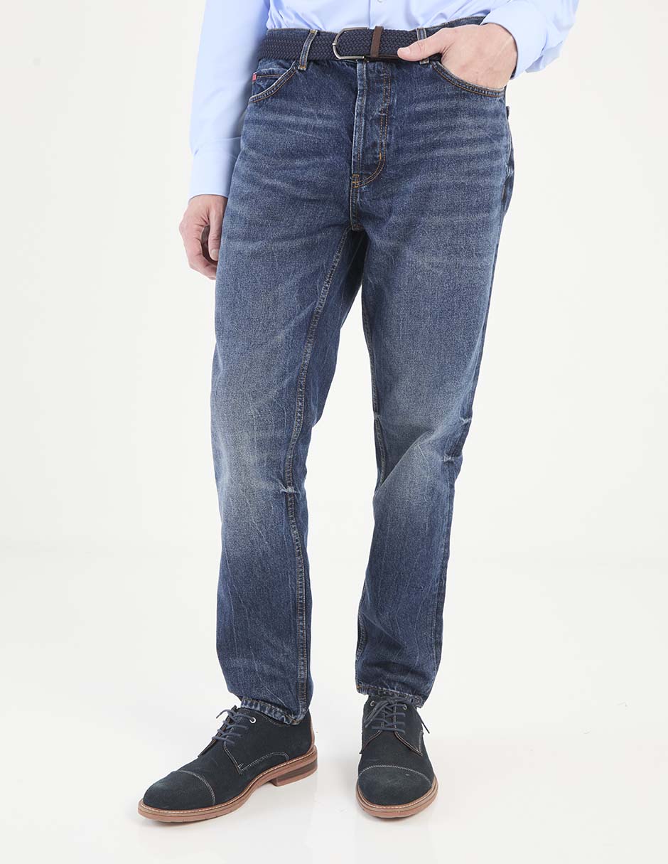 Jeans baggy lavado whisker para hombre