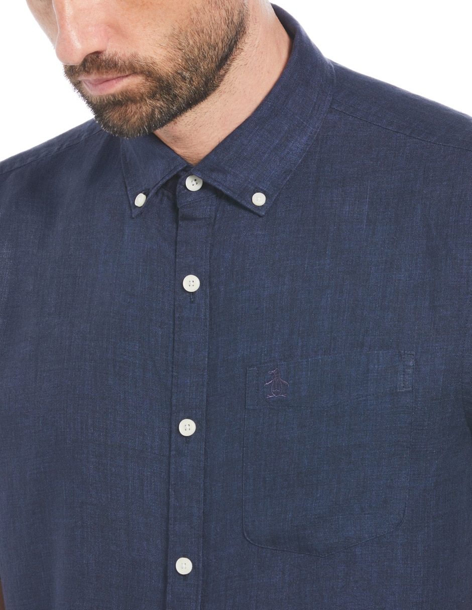 Camisa casual de lino manga corta para hombre 3