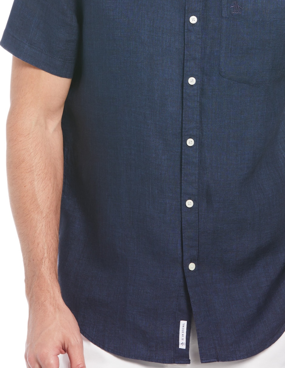 Camisa casual de lino manga corta para hombre 4