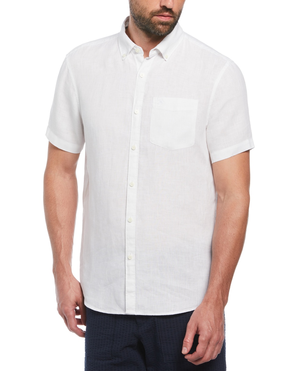 Camisa casual de lino manga corta para hombre