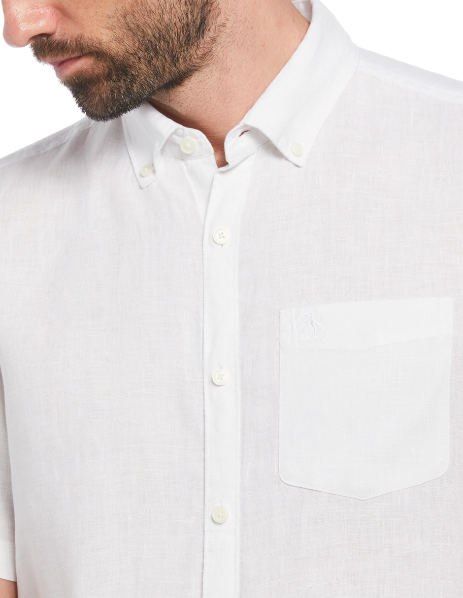 Camisa casual de lino manga corta para hombre 3