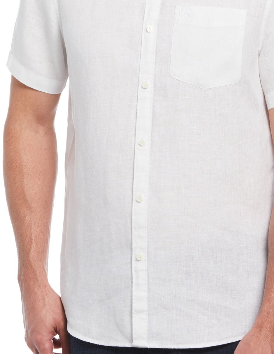 Camisa casual de lino manga corta para hombre 4