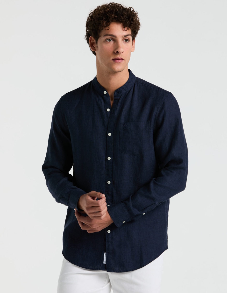 Camisa casual de lino manga larga para hombre
