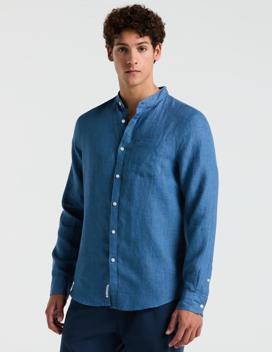 Camisa casual de lino manga larga para hombre
