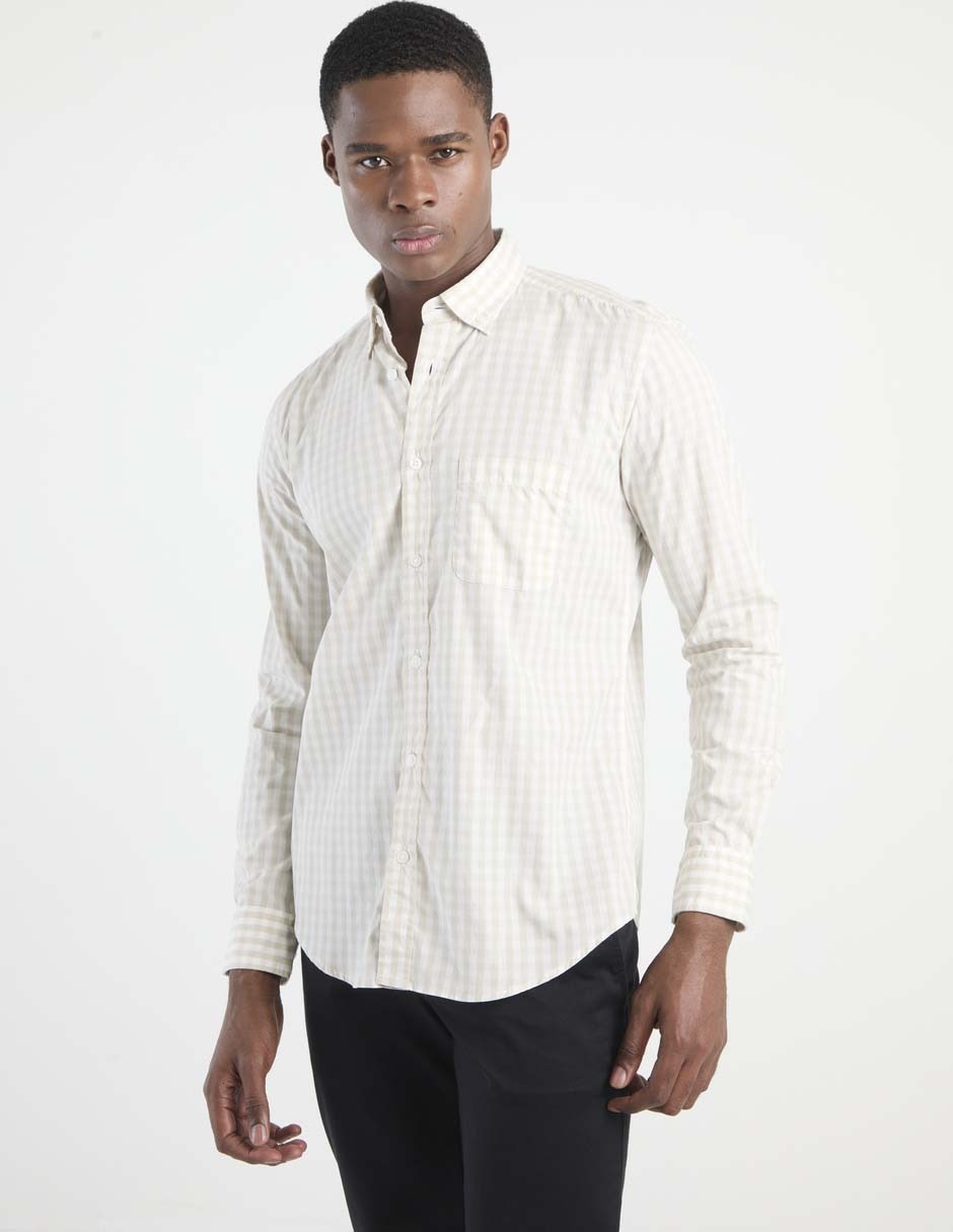 Camisa casual de algodón manga larga para hombre