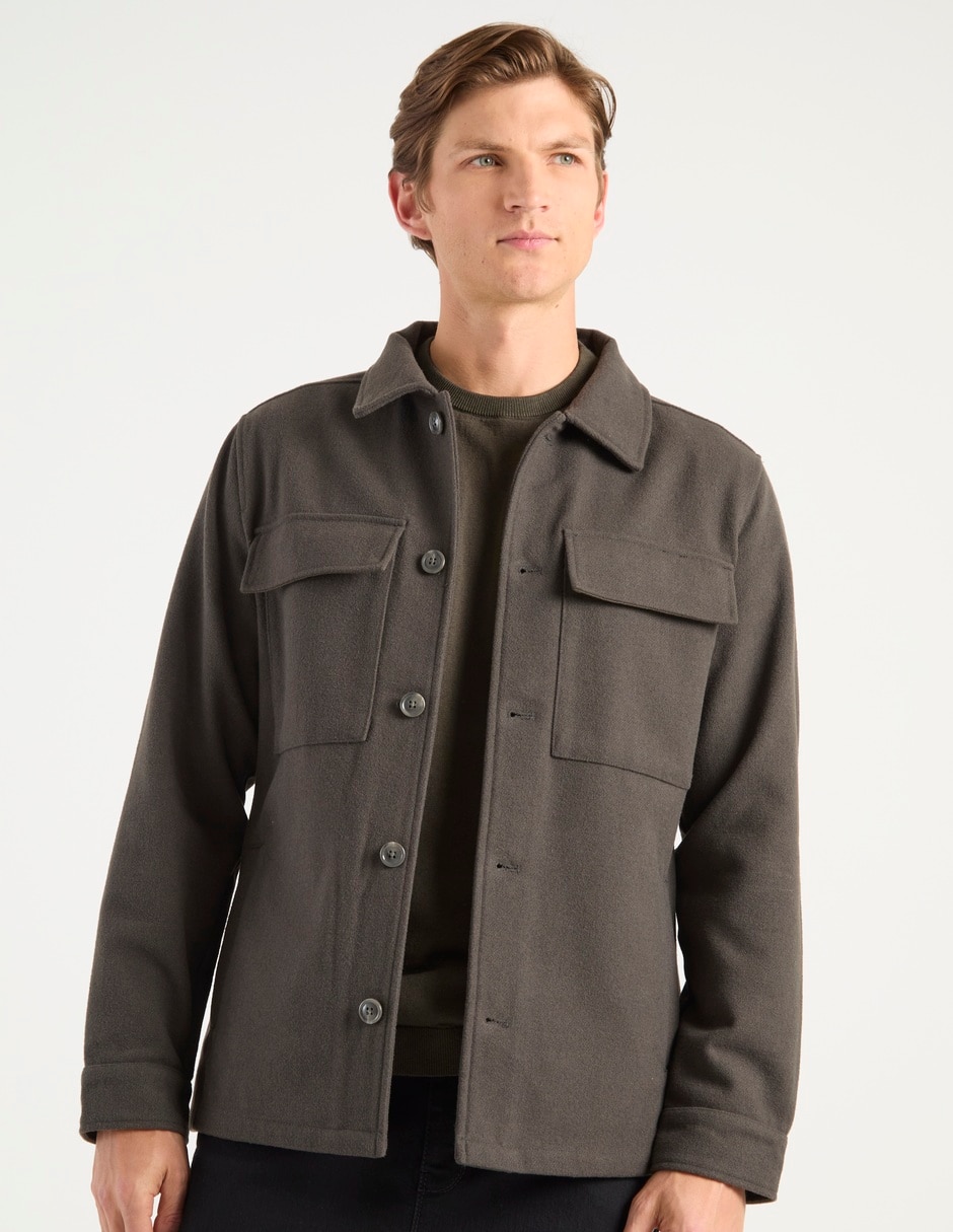 Sobrecamisa casual de poliéster manga larga para hombre Sobrecamisa casual de poliéster manga larga para hombre