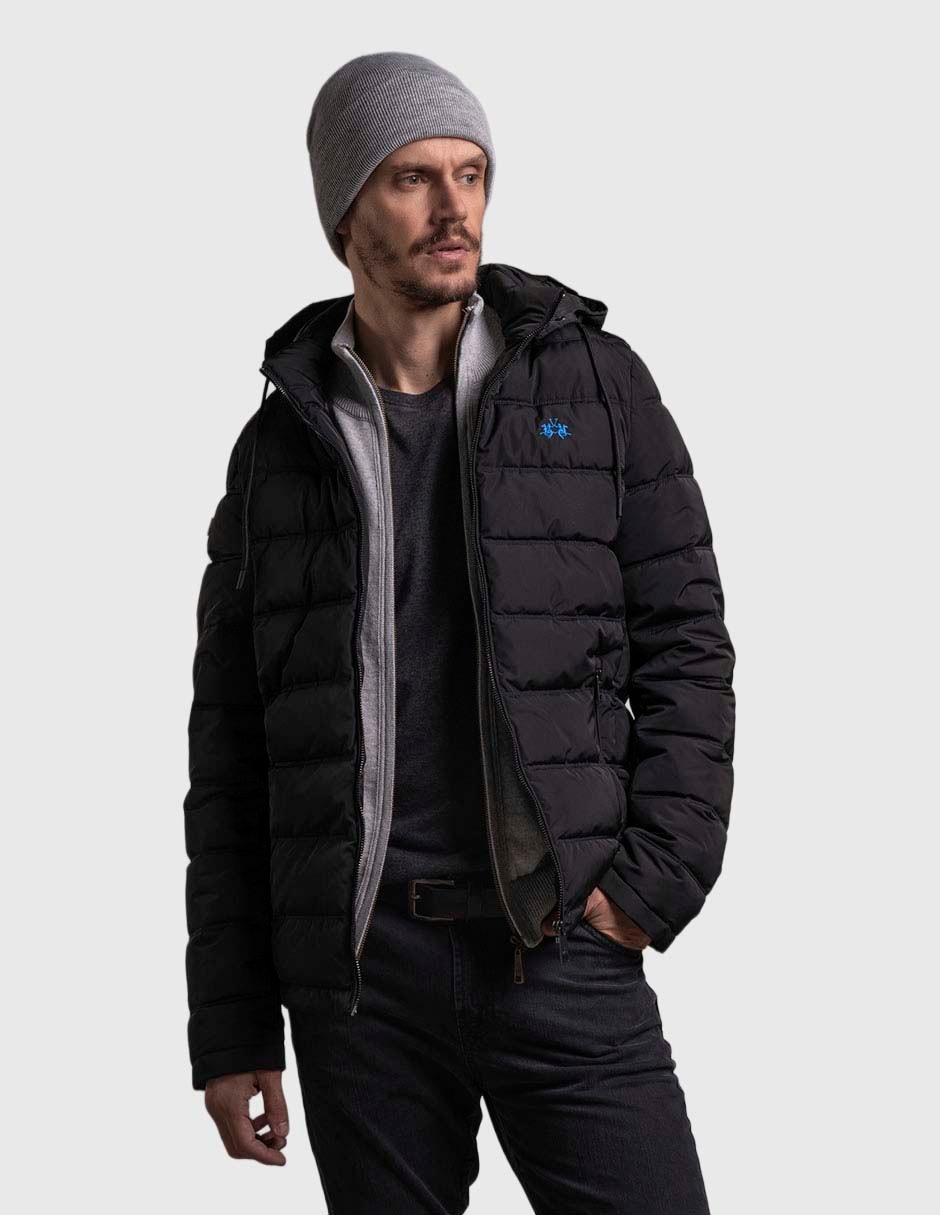 Chamarra acolchada con capucha y bolsas para hombre Chamarra acolchada con capucha y bolsas para hombre