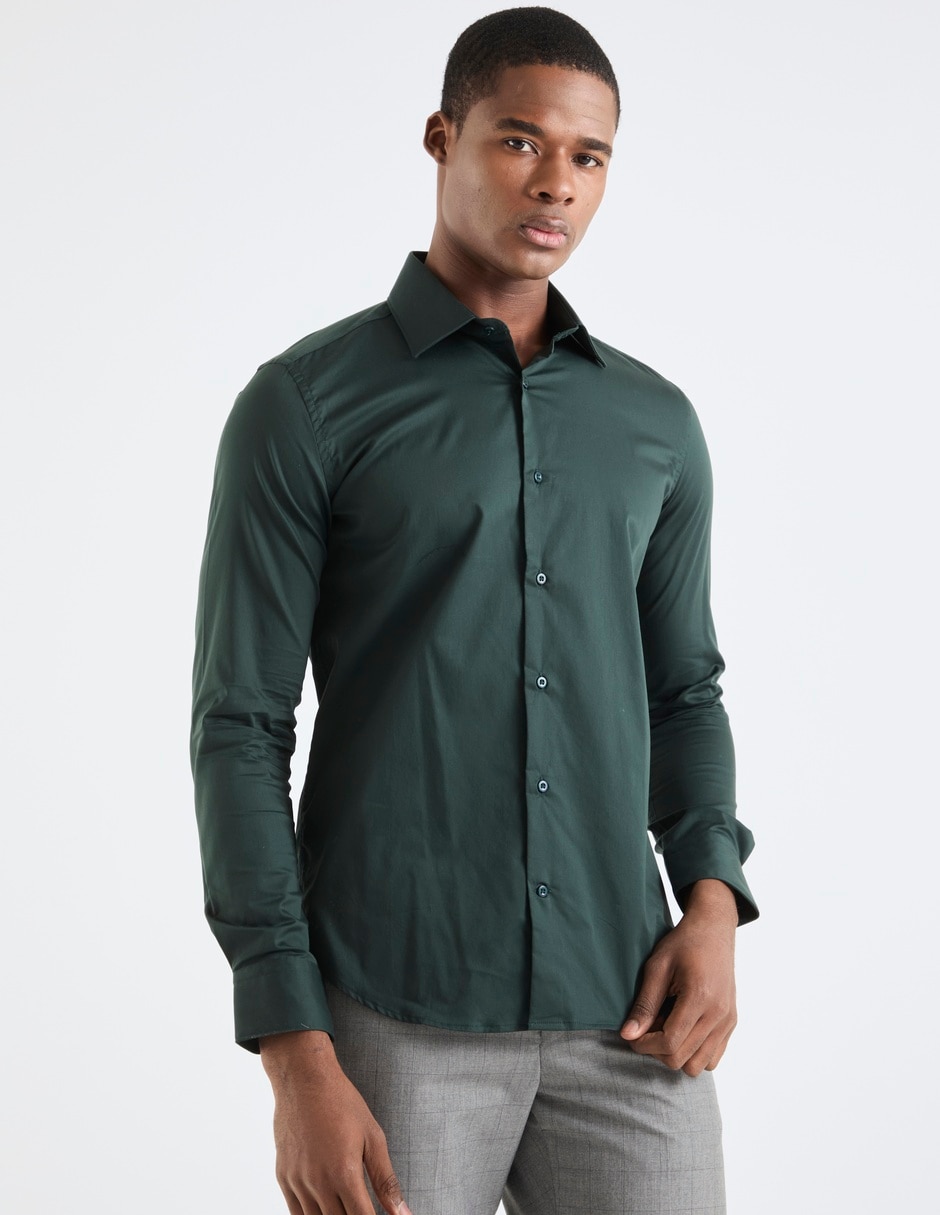 Camisa de vestir de algodón manga larga para hombre