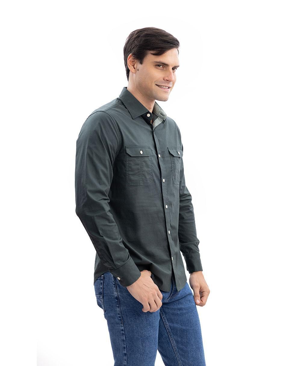 Camisa casual de algodón manga larga para hombre