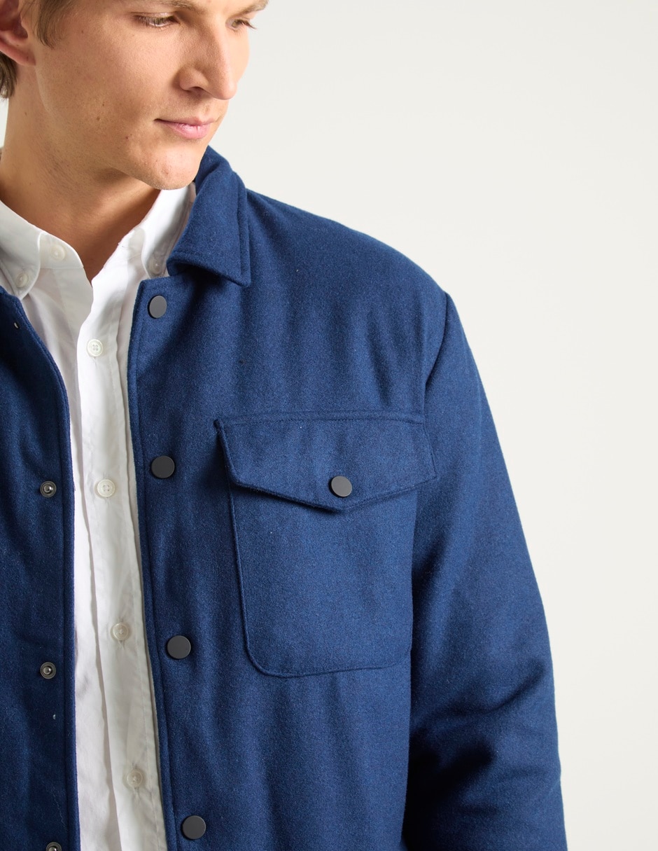 Sobrecamisa casual de lana manga larga para hombre 4