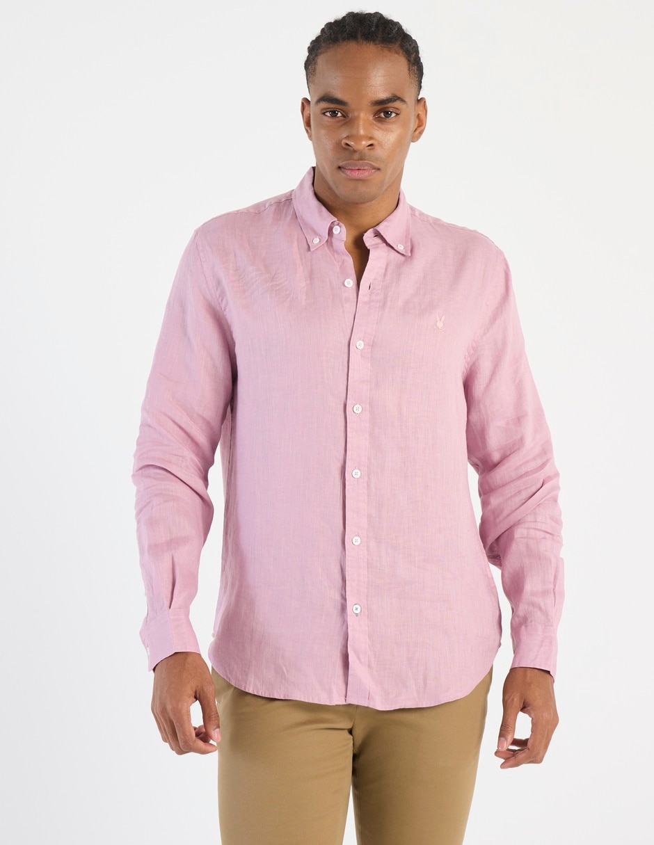 Camisa casual de lino manga larga para hombre Camisa casual de lino manga larga para hombre