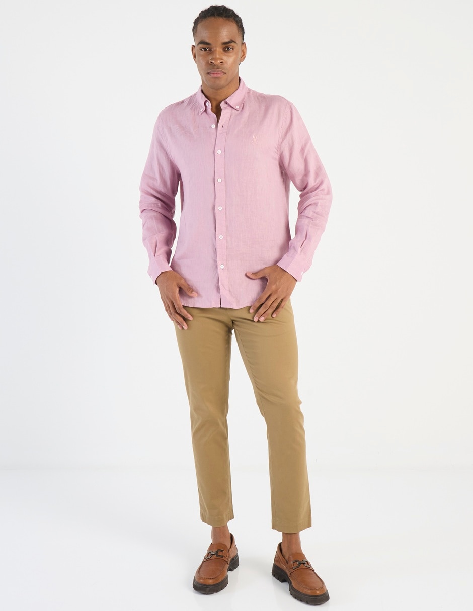 Camisa casual de lino manga larga para hombre 3