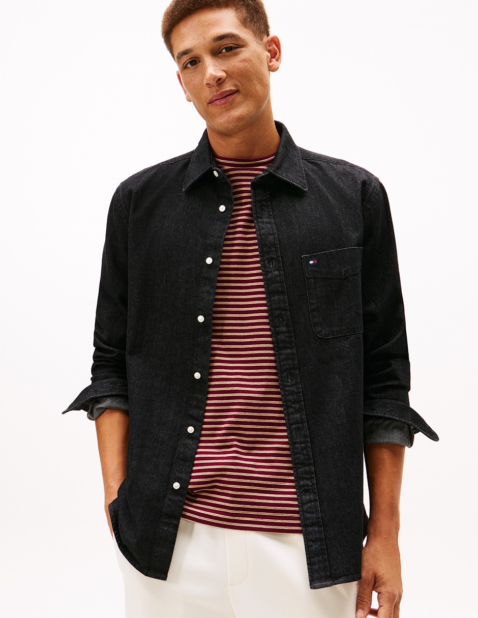Sobrecamisa casual de algodón manga larga para hombre