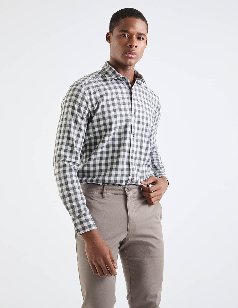 Camisa casual de algodón manga larga para hombre Camisa casual de algodón manga larga para hombre