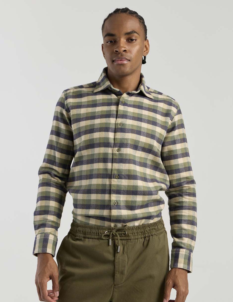 Camisa casual de algodón manga larga para hombre