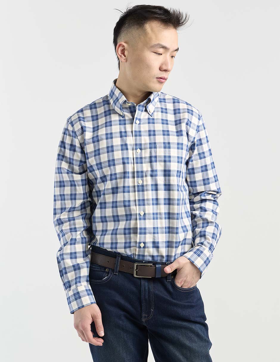 Camisa casual de algodón manga larga para hombre