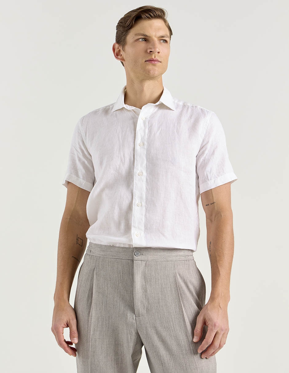 Camisa casual de lino manga corta para hombre
