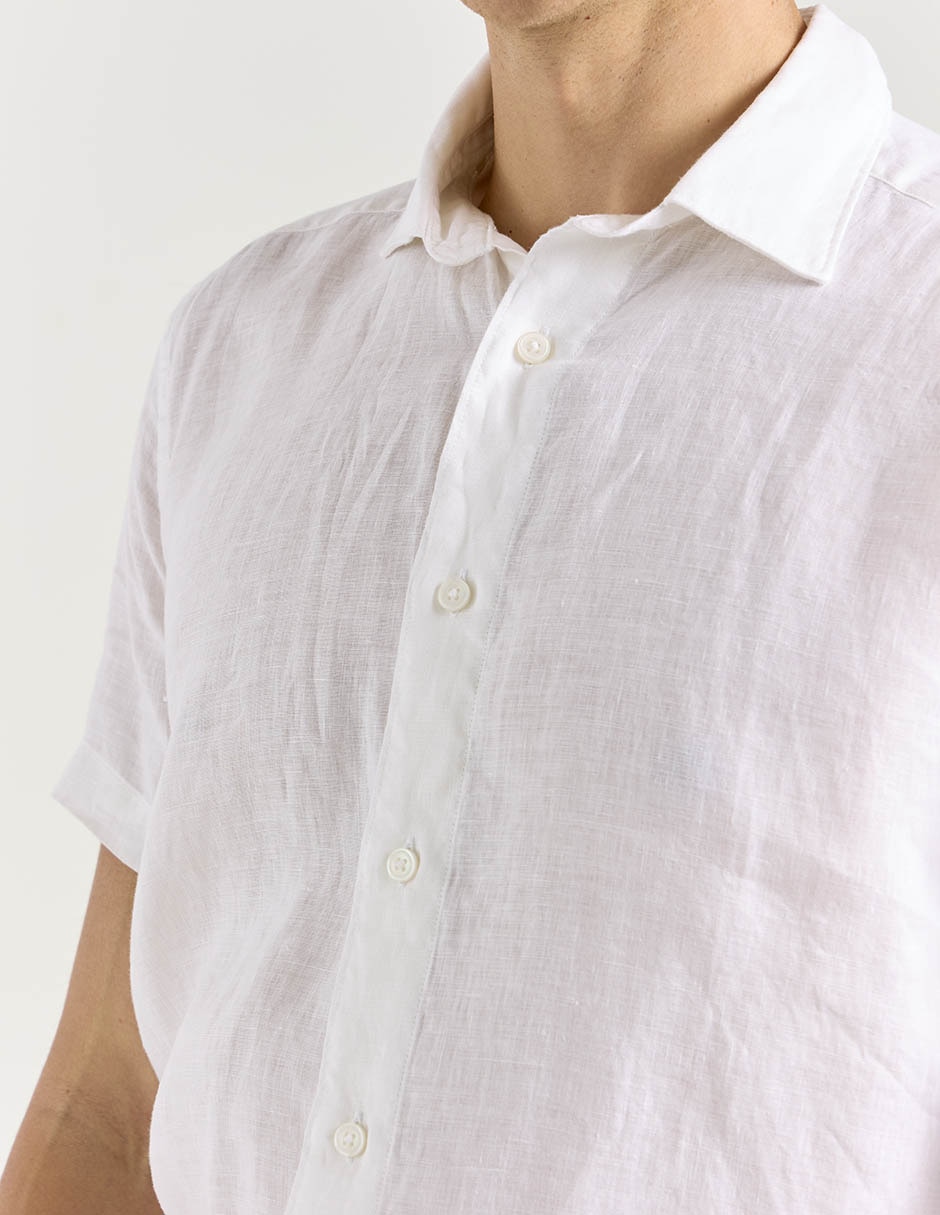 Camisa casual de lino manga corta para hombre 4