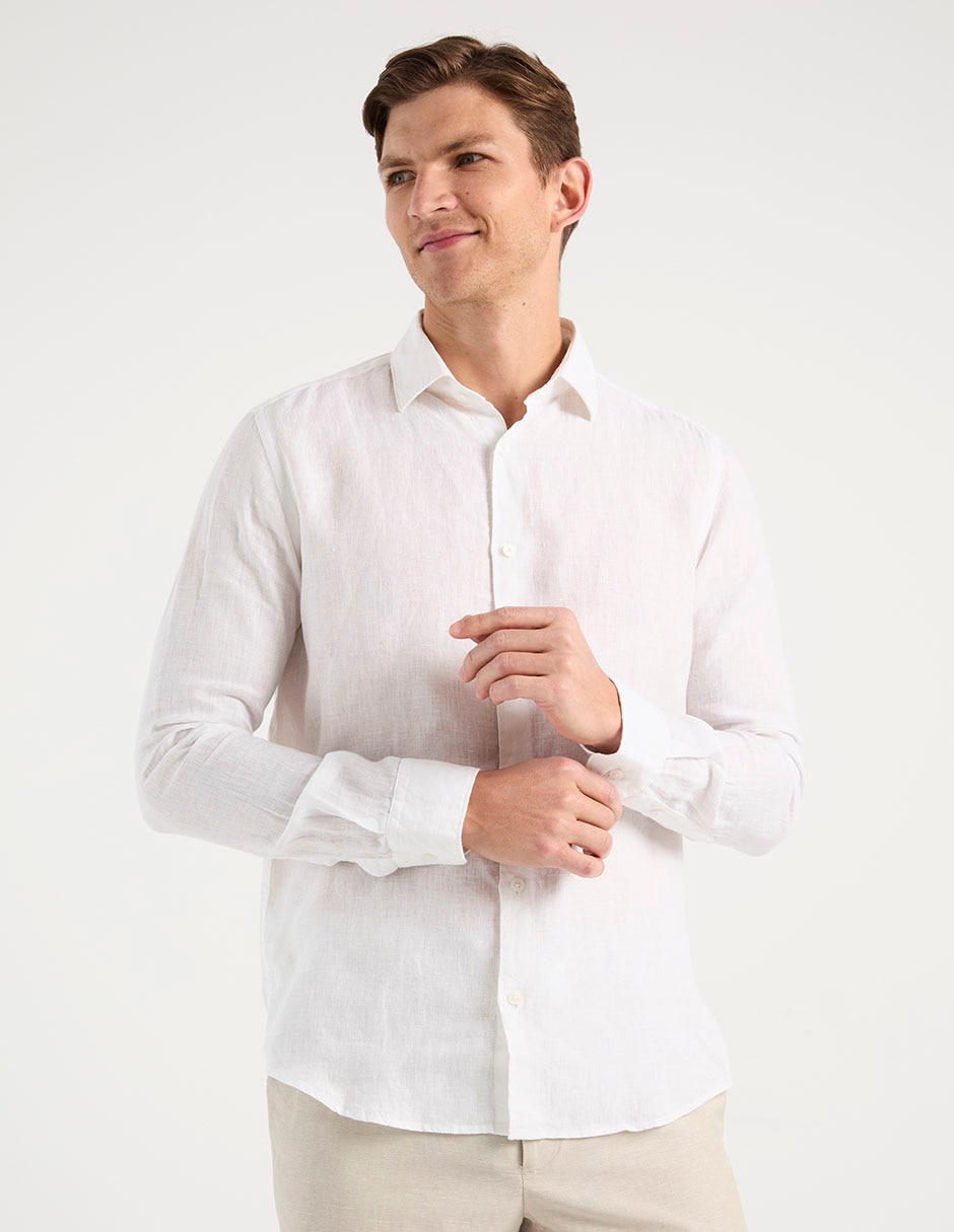 Camisa casual de lino manga larga para hombre Camisa casual de lino manga larga para hombre