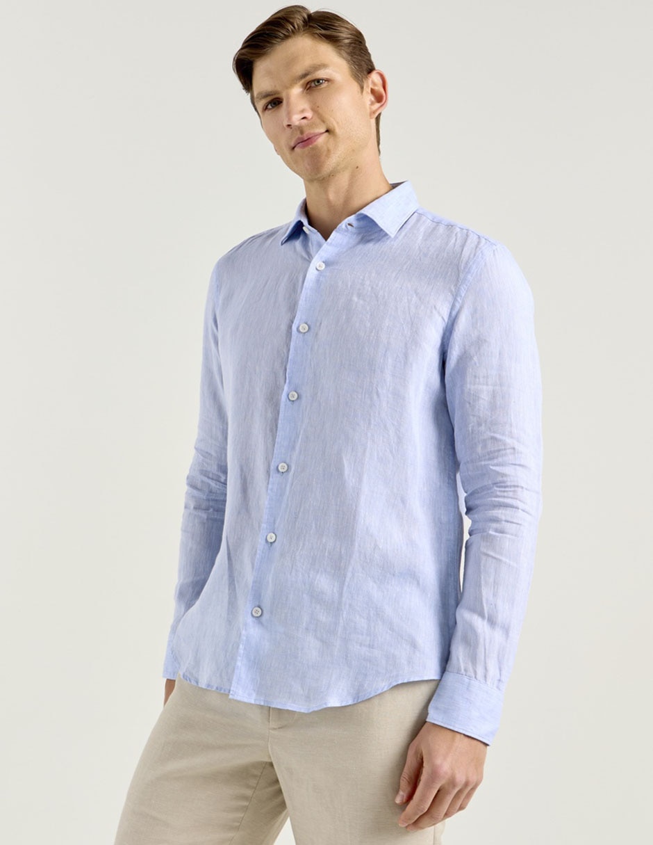 Camisa casual de lino manga larga para hombre Camisa casual de lino manga larga para hombre