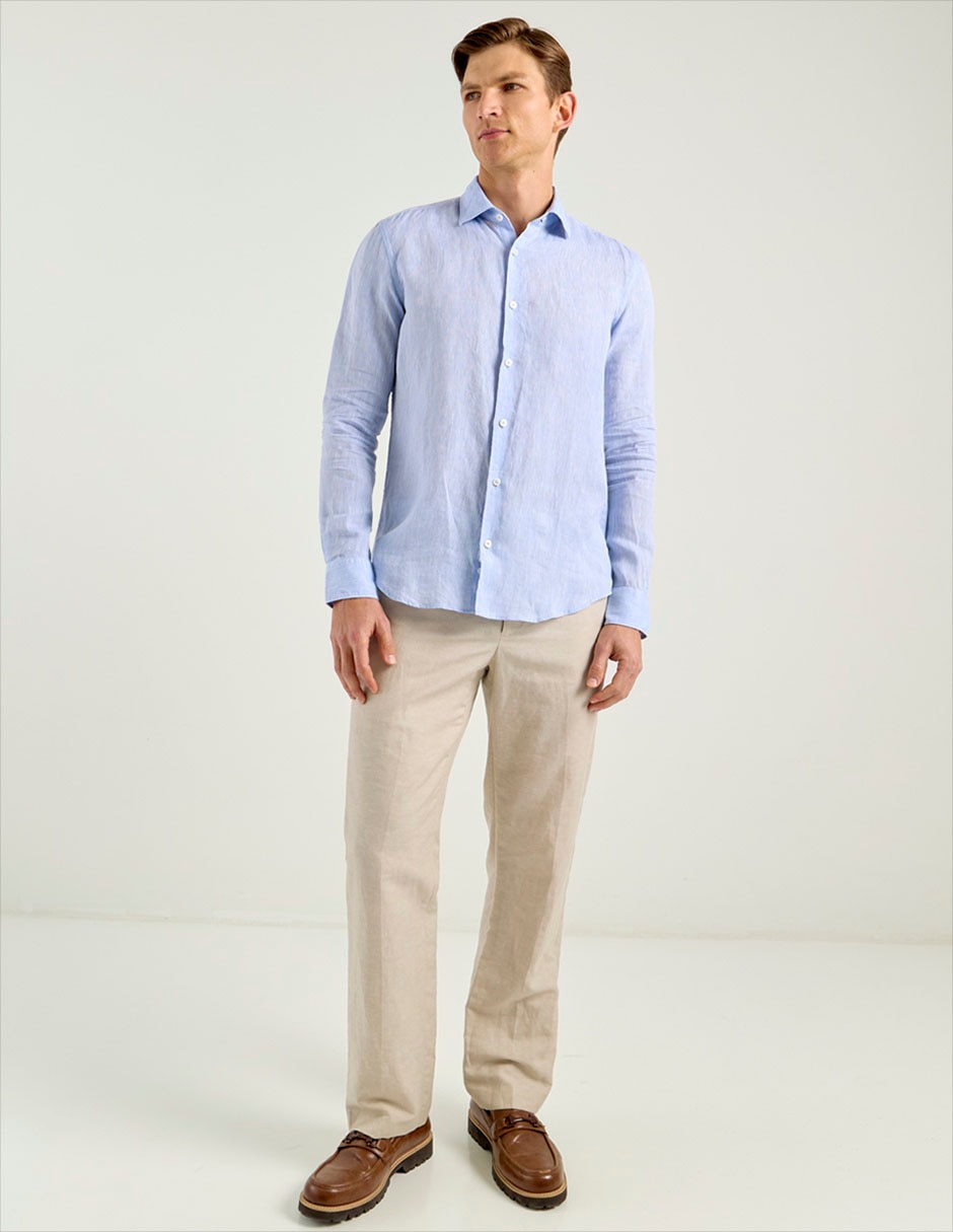 Camisa casual de lino manga larga para hombre 3