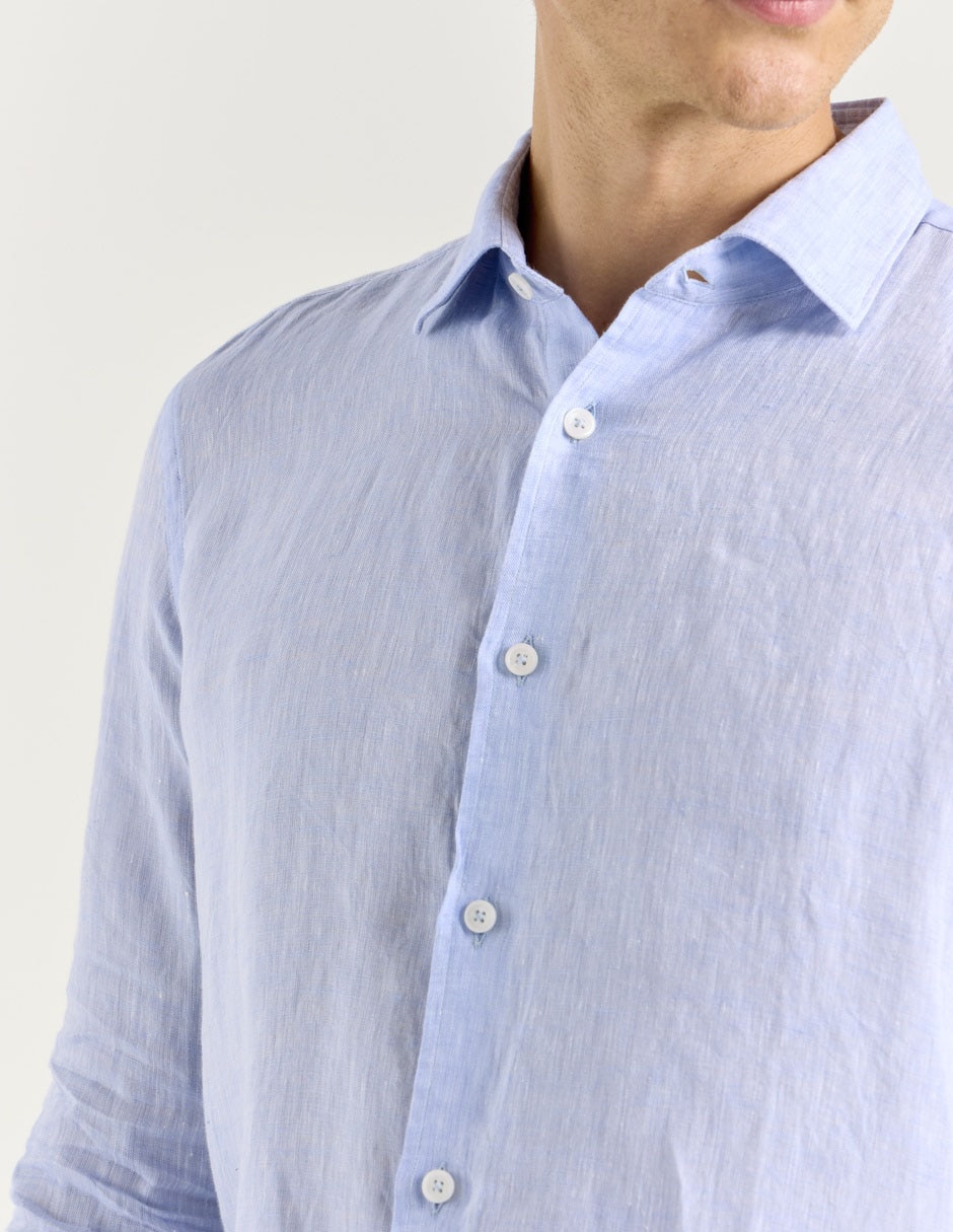 Camisa casual de lino manga larga para hombre 4
