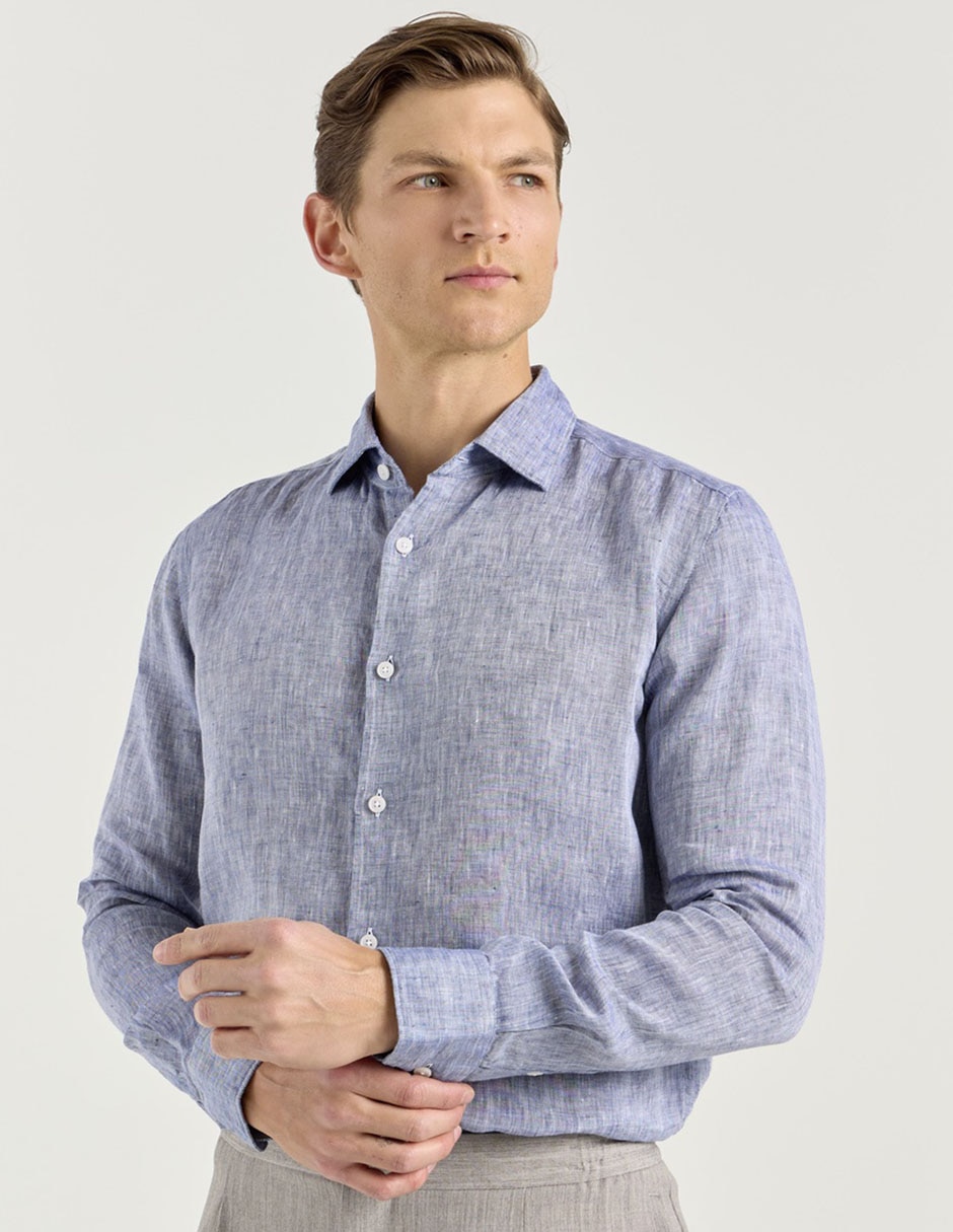 Camisa casual de lino manga larga para hombre Camisa casual de lino manga larga para hombre