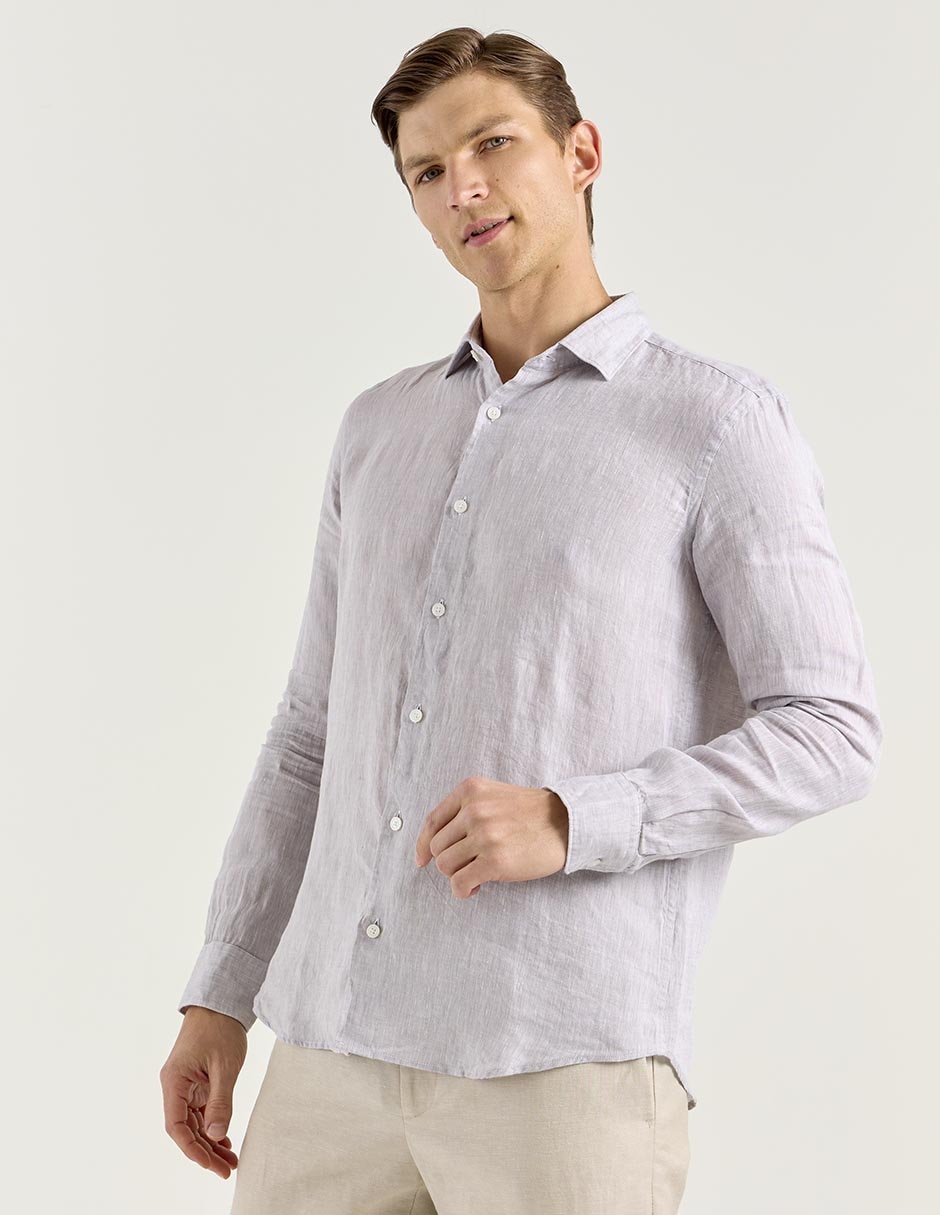 Camisa casual de lino manga larga para hombre Camisa casual de lino manga larga para hombre