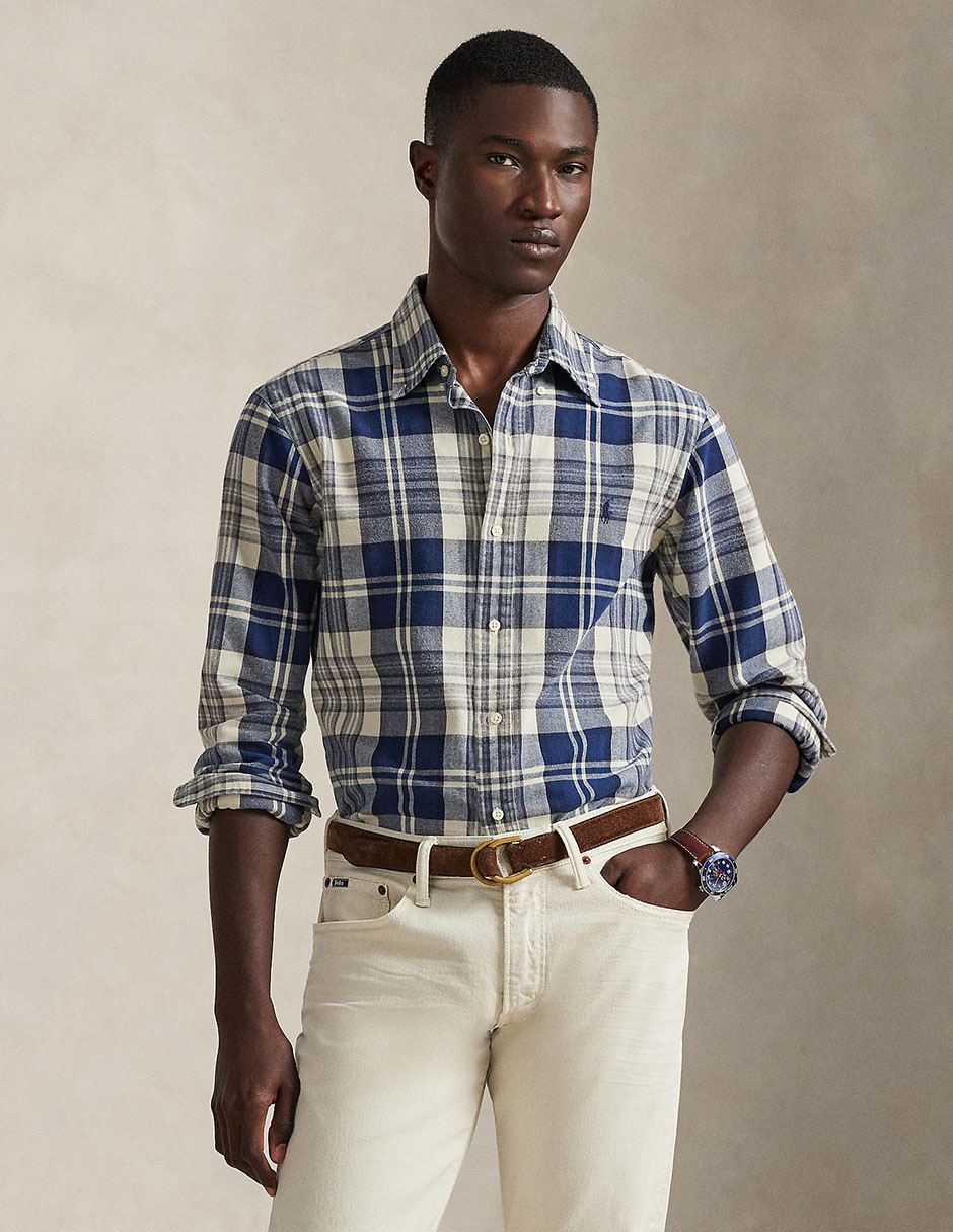 Camisa business casual de algodón manga larga para hombre