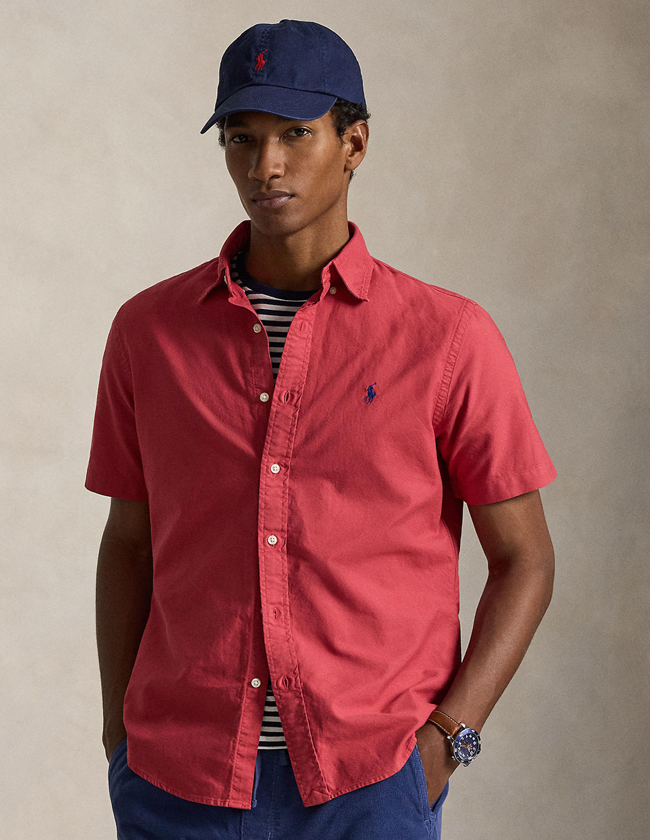 Camisa business casual de algodón manga corta para hombre