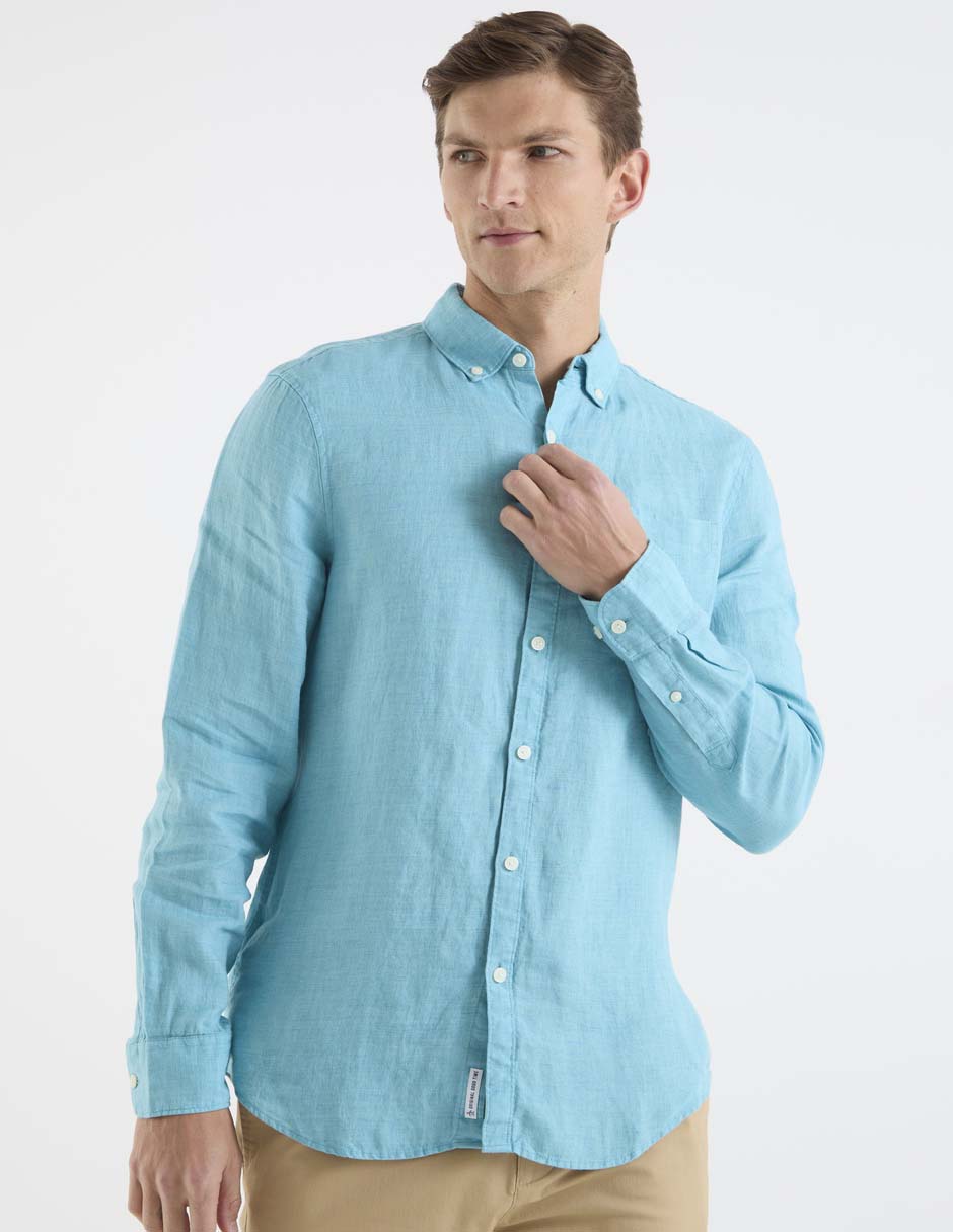 Camisa casual de lino manga larga para hombre