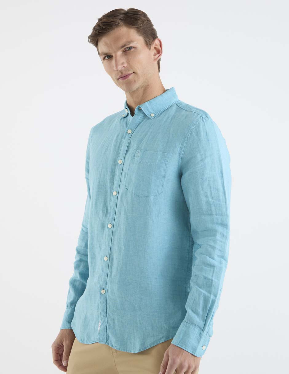 Camisa casual de lino manga larga para hombre 2