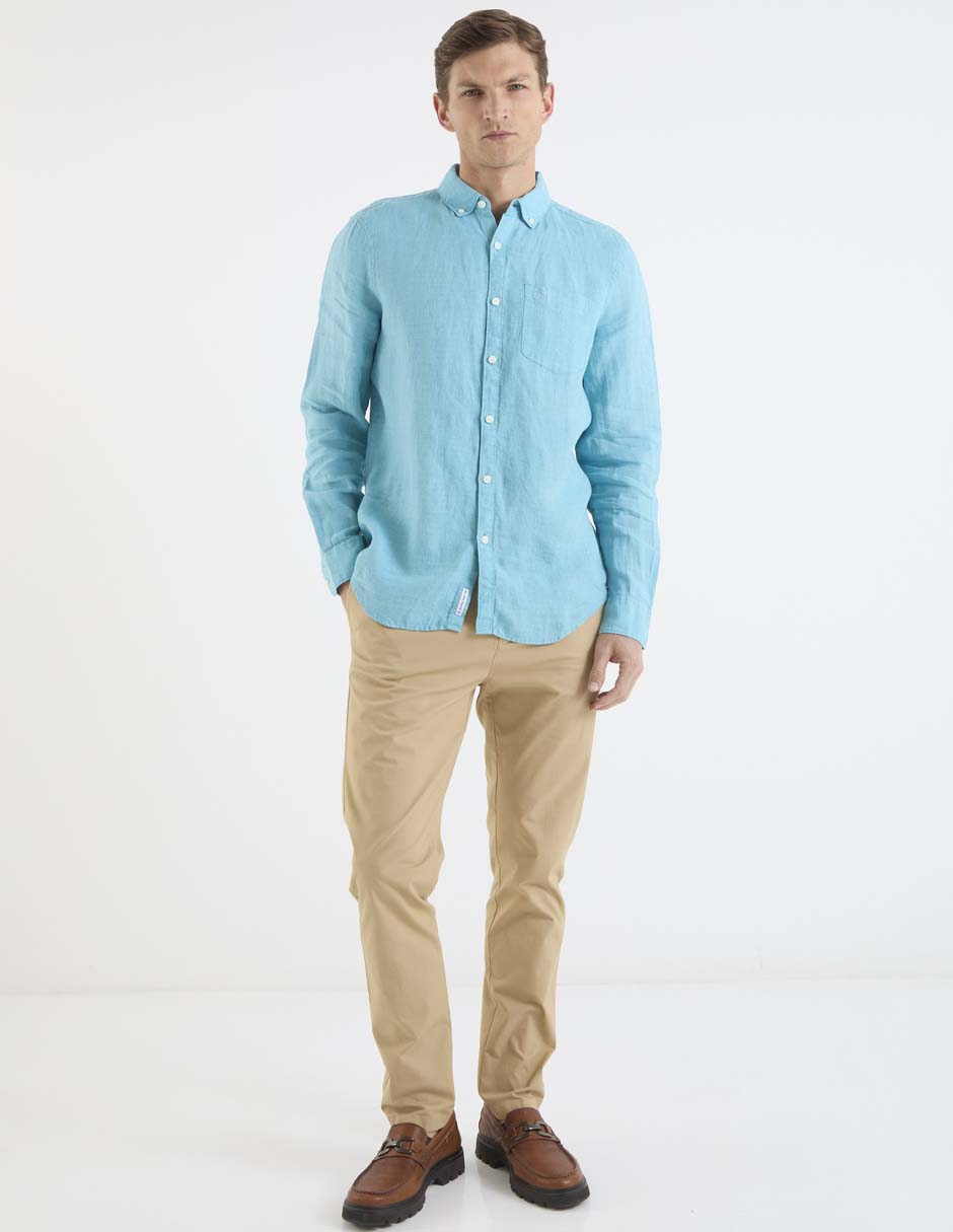 Camisa casual de lino manga larga para hombre 3